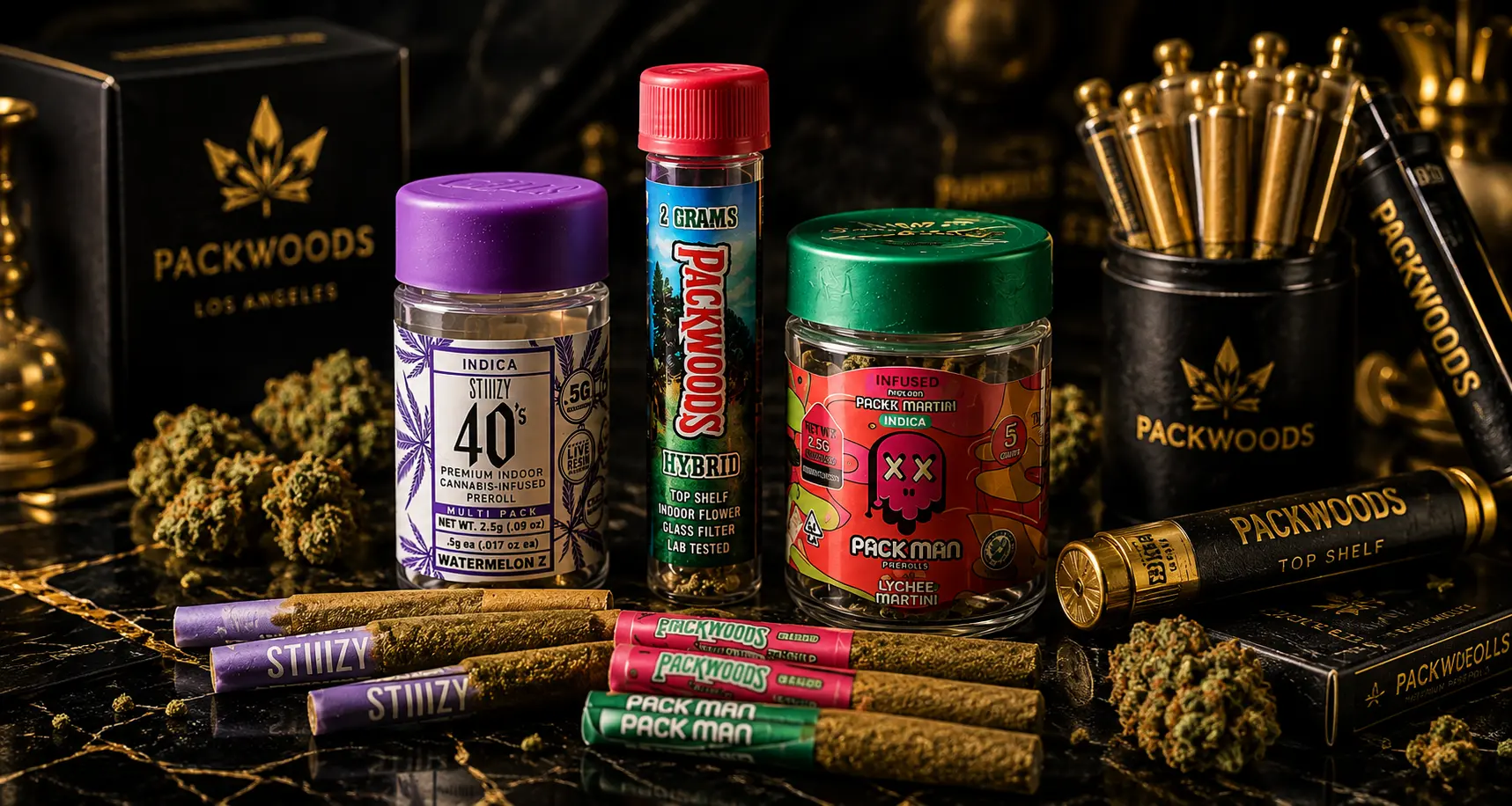 Premium THCA prerolls from Packwoods, Stiiizy and Packman